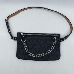 MICHAEL KORS Logo Edgy Chain Faux Leather Belt Bag Fanny Pack -Black  & Gray